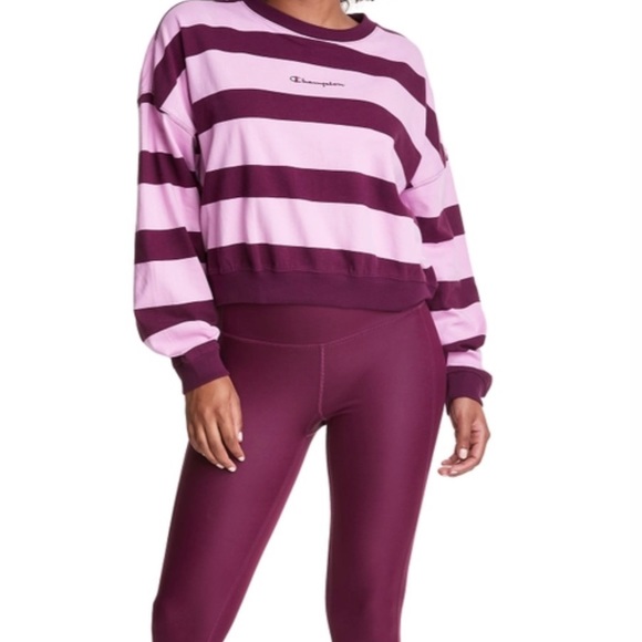 Champion Women’s Cotton Striped Long Sleeve Top Paper Orchiddark Berry Purple L - Picture 6 of 7